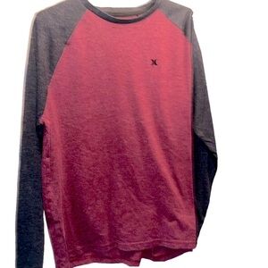 Hurley Long-sleeve Tee, SZ L, PTP 24”, Length 27”, Grey/Maroon,
